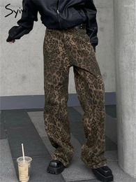 Damesjeans Syiwidii Luipaardprint Y2k Dames Vintage Mode Hoge taille Cargo Denim Broek Straat Baggy Casual Wijde Pijpen Broek