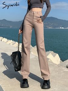 Damesjeans Syiwidii ​​Straight Jeans Woman High Tailed Stretch Cotton Denim Khaki Pants Vintage Streetwear Brown Y2K Fashion Jeans Female 230306