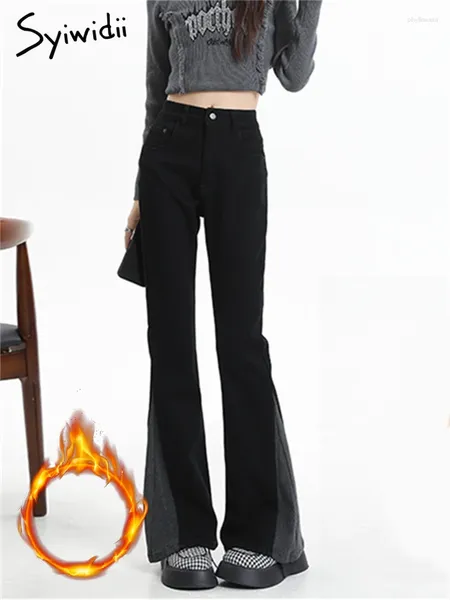Jeans de mujeres Syiwidii ​​Velvet engrosar la cintura alta para mujeres 2024 Autumn Invierno Vintage Slim Slim Chic Black