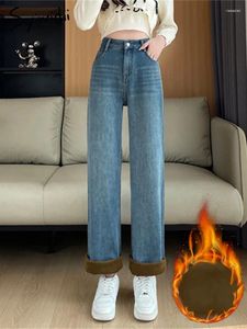 Jeans pour femmes Syiwidii Vintage Femmes Automne Hiver 2023 Taille haute Mode coréenne Large jambe Casual Dames Épaissir Pantalon chaud