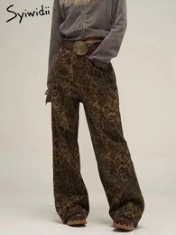 Jeans pour femmes Syiwidii Y2K Imprimé Léopard Femmes Surdimensionné Large Jambe Denim Pantalon Streetwear Hip Hop Vintage Lâche Baggy Designer