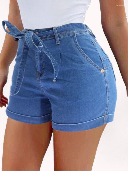 Jeans para mujer Szkzk Ladies Short 2023 Algodón Azul Jean Shorts Cintura alta Mujeres Verano Cordones Bolsillos Sexy Denim Mujer