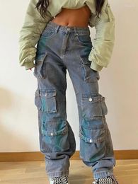 Jeans para mujer TARUXY Pocket Cargo Pantalones Mujeres 2023 Moda de invierno Azul Baggy Mujer Street Hip Hop Casual Alto Talle Femenino