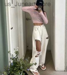 Damesjeans Taruxy gescheurde spijkerbroek met hoge taille voor vrouwen solide losse mode baggy jeans vrouw hiphop casual slouchy denim broek femme 2023 1 t240415