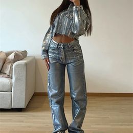 Jeans para mujer TARUXY Impresión lavada Cintura alta Moda Mujer Moda Básica Baggy Pantalón largo para Street Cargo Slouchy Denim Pantalones Mujer 231031