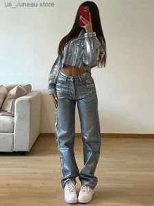 Damesjeans Taruxy Washed Print High Tailed Jeans Women Fashion Basis Baggy Long Pant For Womens Strt Cargo Slouchy Denim Pants Woman T240412