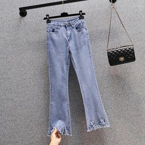 Damesjeans Tassel kralen Flare Vrouwen hoge taille stretch laars gesneden slanke denim broek vrouwelijke magere mujer pantalones mode