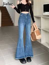 Jeans pour femmes Tassel vintage femme automne hiver coréen chic haute taille mince dame bleu denim pantalon féminin s-xl