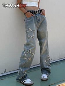 Jeans de femmes Tawaaiw Streetwear Blue Pentagram High taille Y2K Style Corée Hip Hop Denim Straight Boyfriend For Women Pants 230815