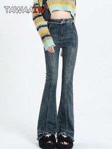 Damesjeans Tawaaiw Streetwear Skinny Boot Cut Mom Women High Wait Koean Style Burry Denim Pants Stretch broek Y2K Chic