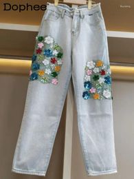 Jeans pour femmes Thaïlande Fleurs sucrées baggy Femmes Spring High Taie coréenne Labinet Scamine Stretchy Harem Pantalon Denim Pantalon