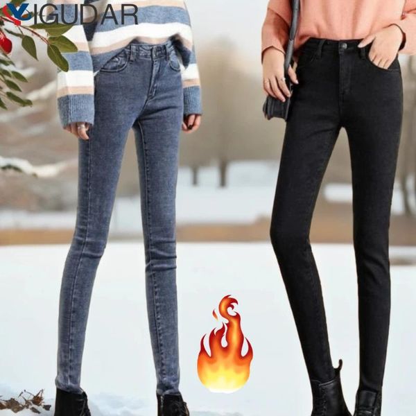 Jeans de mujer gruesos Velvet Mujeres Flanado Corao Corea Corea Pantalones Altos Pantalones Skinny Elástico Jean Legging Casual Winter 2024