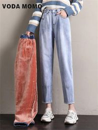 Jeans de femme épais hiver femme 2024 vintage velours chaud sarouel polaire maman lâche taille haute petit ami pour les femmes