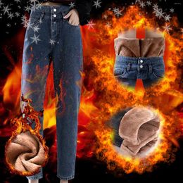 Dames Jeans Verdikte Pluche Broek Warme Haren Hoge Taille Rechte Potlood Broek Y2k Vantage Strakke Pantalones Vrouwelijke Streetwear