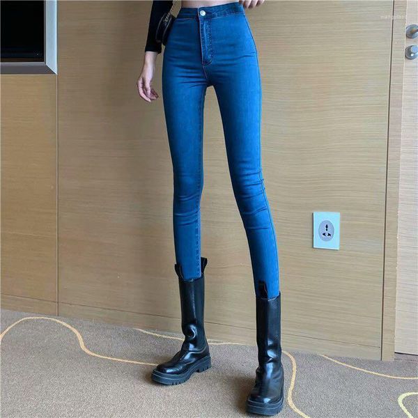 Jeans femme serré petits pieds bleu clair femme printemps et été taille haute femmes montrent mince Stretch neuf Points crayon pantalon