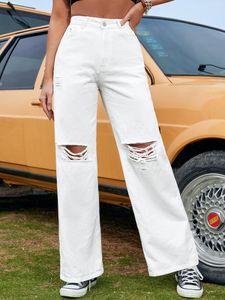 Jeans pour femmes Top vente 2023 trou lavé pantalon à jambes larges femmes lâche coton maman pantalon décontracté Denim