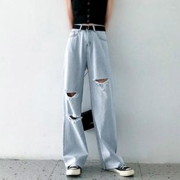 Jeans déchirés pour femmes, Version coréenne, ample, mode drapé, ceinture, pantalon droit, Y2k, taille haute, décontracté, jambes larges, printemps 2023