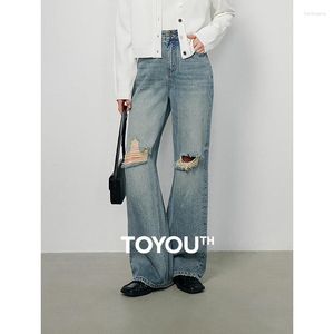 Jeans femeninos Toyouth Spring 2024 Retro nostálgico Pantalones rectos hechos a mano de lágrimas