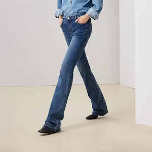 Jeans Femme Toyouth Femmes 2023 Automne Taille Haute Slim Stretch Pantalon Logo Broderie Mode Polyvalent Denim Bleu Bell-bas Pantalon