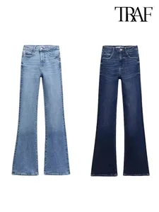Jeans pour femmes Trafza High Rise Fared Freed Washed Effet Five Pocket Zip Fermeure Stretch Leg