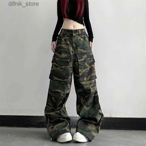 Damesjeans Trashy Y2K 2000s Multi -zakken Camouflage Baggy Cargo jeans broek voor vrouwen kleding rechte dame lange broek pantn femme y240408