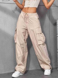 Dames jeans trend mode hiphop losse casual dames klep zijkant trekstring taille lading broek y240408