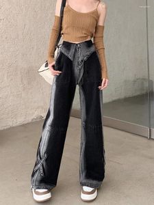 Jean femme pantalon jambe droite femme Denim pantalon noir luxe concepteur avec décorations taille haute S automne Z250