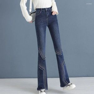 Damesjeansbroek met strassstenen Hoge taille S Zakken Flare Bell Bottom Uitlopende blauwe broek voor dames Luxe ontwerper R