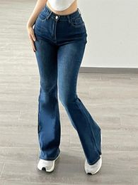 Vrouwen Jeans TVVOVVIN Pittige Meisje Hoge Taille Elastische Slim Fit Kleine Split Micro Flare vrouwen Strakke Hip Wrap Denim broek DRAS