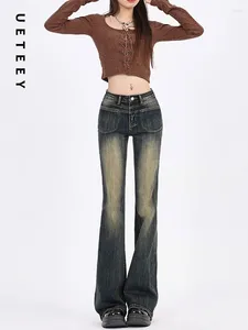 Jeans pour femmes UETEEY American Retro High Taille Flare Skinny Pantalon Streetwear Pantalon Y2K Mode 2023 Slim Denim Mom