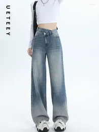 Jeans pour femmes UETEEY American Retro Wide Leg Baggy Pantalon Streetwear Pantalon Y2K Mode 2024 Boyfriend Loose Denim Jean droit