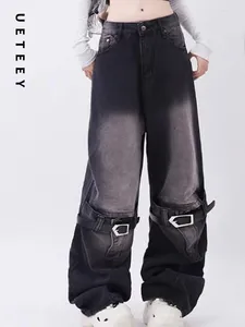 Jeans féminins Ueteey Black High Waited Ligne Pantalon Baggy Pantalon Streetwear Y2K Fashion 2024 Mom en denim de trou lâche
