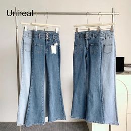 Jeans féminins uniréal 2024 automne d'été élégant Femme Flare Pant vintage Skinny Skinny Casual High Waist Denim pantalon