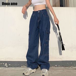 Jeans pour femmes Unua amo Vintage taille haute Baggy Streetwear multi-poches Cargo pantalon Denim pantalon droit décontracté 221128