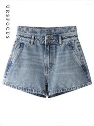 Jeans pour femmes ursfocus mode coton court double taille zip blue sort-leg-leg short denim été 2024 k2ou