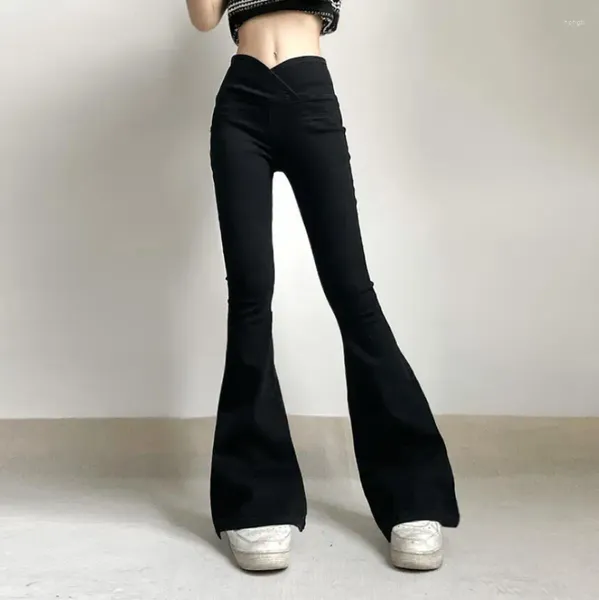 Jeans pour femmes V-haute taille mince femelle 2024 Side Zipper Couleur solide Pantalon de mode décontracté Pantalon Girl