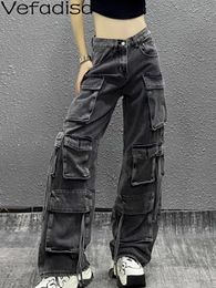 Jeans Femme Vefadisa été femmes jean noir blanc Cargo pantalon multi poche ample mince jambe large pantalon personnalisé fille pantalon ZY1722 231102