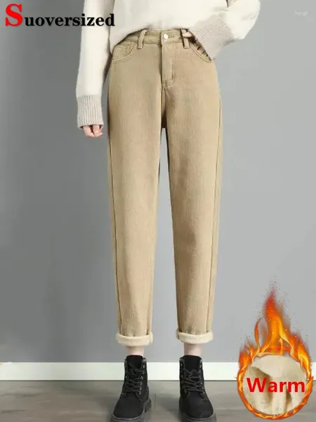 Jeans pour femmes en velours haute taille harem pantalon hiver en peluche baggy de longueur de cheville