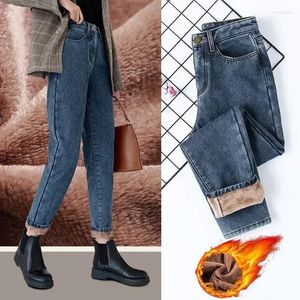 Vrouwen Jeans Fluwelen Verdikte Vrouwelijke Rechte Broek Losse 2024 Winter Koreaanse Hoge Taille Buiten Dragen Warme Harun Z245