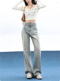 Frauen Jeans Vertikale Streifen Muster Design Hohe Taille Retro Baggy Vintage Casual Breite Bein Hosen Weibliche Gerade Denim Hosen