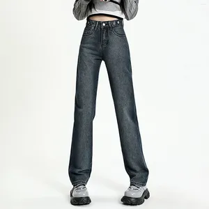 Jeans pour femmes Vertical Tube Fashion femme minceur de conception de taille haute taille longue pantalon dames dames streetwear lâche la jambe droite droite