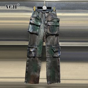 Jeans pour femmes VGH appuyez sur la couleur Patchwork Bouton pour les femmes hautes balles épissées Streetwear Caro Pantal
