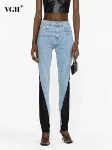 Jeans pour femmes VGH Minimaliste Hit Color Patchwork Pockets for Women High Waist Bouton épissé Pantalon de crayon Slimming