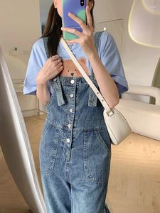 Jeans féminins vintage Blue Rompers Femme's Sucks Contanes Streetwear décontractées Denim Sauthoueur Low Wide June Buttes Pantalons Baggy Pantalon Band