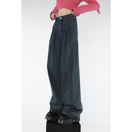 Damen-Jeans, Vintage-Blau, Damen-Jeans, amerikanische Streetwear, Y2K, gerade, hoch taillierte Hose, weiblicher Sinn für Design, weites Bein, Denim-Hose 230306