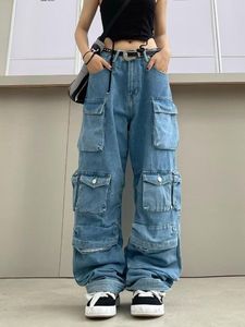 Dames Jeans Vintage Cargo Broek Baggy Womens 90s Y2k Europa en Amerika Mode 2023 Meisje Multi Pocket Blauw Brede pijpen