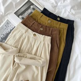 Jeans pour femmes Vintage velours côtelé femmes pantalons taille haute café jambe large automne décontracté coréen bureau dames pantalon 231208