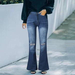Dames jeans vintage denim broek hoge taille broek gat stretch vracht Koreaans streetwear