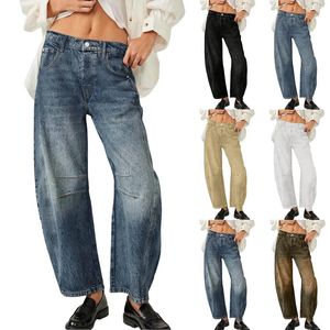 Jeans Vintage pour femmes, jambes larges, taille moyenne, pantalon court en Denim, Baggy Boyfriend, mode, décontracté, Streetwear