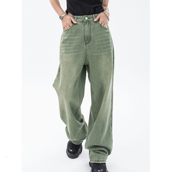 Jeans de mujer Vintage Green Jeans de mujer Pantalones de moda Ropa de calle Cintura alta Pierna ancha Verano Y2K Bolsa Casual Straight Mom Jeans 230404